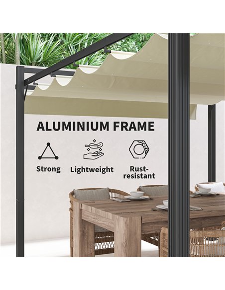 Outsunny 3 x 4m Aluminium Pergola, with Retractable Roof - Grey/Khaki - pic 128448 | FastDaddyshop