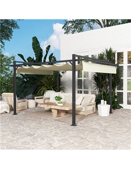 Outsunny 3 x 4m Aluminium Pergola, with Retractable Roof - Grey/Khaki - pic 128449 | FastDaddyshop