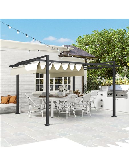 Outsunny 3 x 4m Aluminium Pergola, with Retractable Roof - Grey/Khaki - pic 128450 | FastDaddyshop
