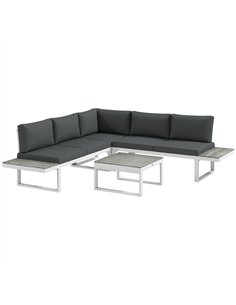 Outsunny 4 Pieces Patio Garden Set with 5-Level Recline Corner Sofa, Outdoor Garden Lounge Sectional Conversation Sofa Set with 