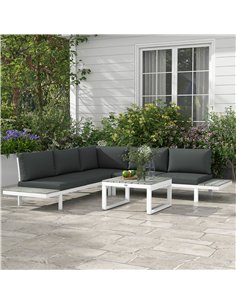 Outsunny 4 Pieces Patio Garden Set with 5-Level Recline Corner Sofa, Outdoor Garden Lounge Sectional Conversation Sofa Set with  2