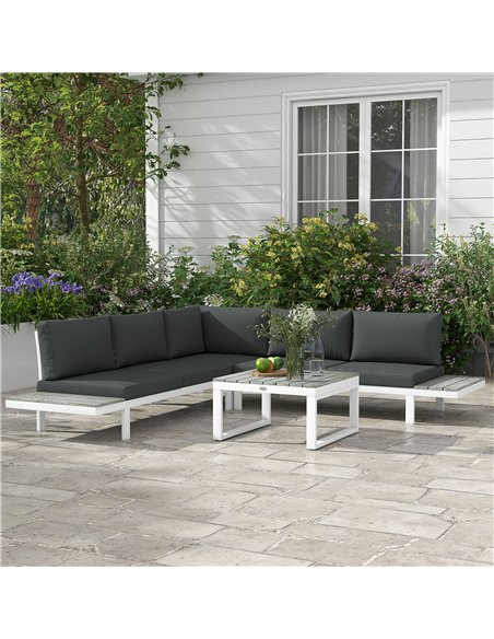 Outsunny 4 Pieces Patio Garden Set with 5-Level Recline Corner Sofa, Outdoor Garden Lounge Sectional Conversation Sofa Set with  - pic 128452 | FastDaddyshop