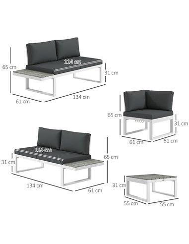 Outsunny 4 Pieces Patio Garden Set with 5-Level Recline Corner Sofa, Outdoor Garden Lounge Sectional Conversation Sofa Set with 