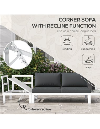 Outsunny 4 Pieces Patio Garden Set with 5-Level Recline Corner Sofa, Outdoor Garden Lounge Sectional Conversation Sofa Set with 