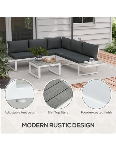 Outsunny 4 Pieces Patio Garden Set with 5-Level Recline Corner Sofa, Outdoor Garden Lounge Sectional Conversation Sofa Set with 