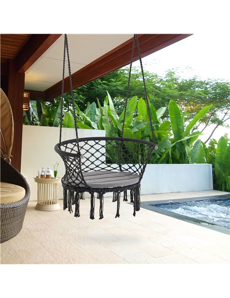 Outsunny Hanging Hammock Chair, Large Macrame Seat, Dark Grey - pic 12846 | FastDaddyshop