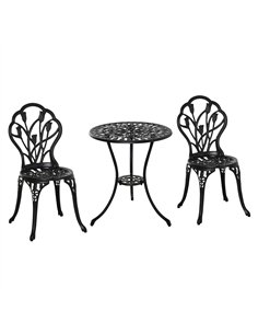 Outsunny Three-Piece Aluminium Floral Bistro Garden Set - Black