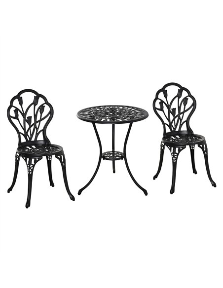 Outsunny Three-Piece Aluminium Floral Bistro Garden Set - Black - pic 128460 | FastDaddyshop