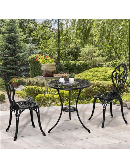 Outsunny Three-Piece Aluminium Floral Bistro Garden Set - Black - pic 128461 | FastDaddyshop