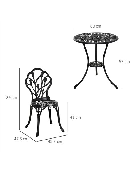 Outsunny Three-Piece Aluminium Floral Bistro Garden Set - Black - pic 128462 | FastDaddyshop
