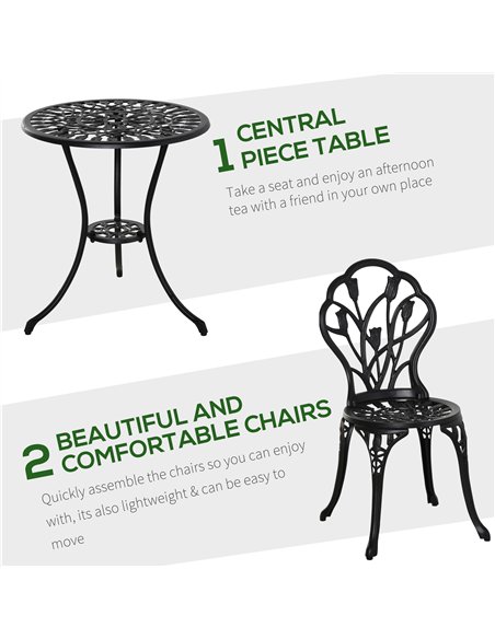 Outsunny Three-Piece Aluminium Floral Bistro Garden Set - Black - pic 128463 | FastDaddyshop