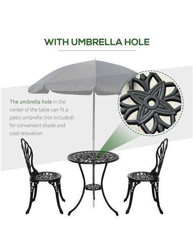 Outsunny Three-Piece Aluminium Floral Bistro Garden Set - Black