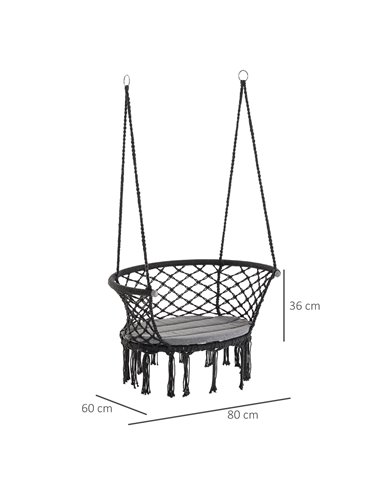 Outsunny Hanging Hammock Chair, Large Macrame Seat, Dark Grey