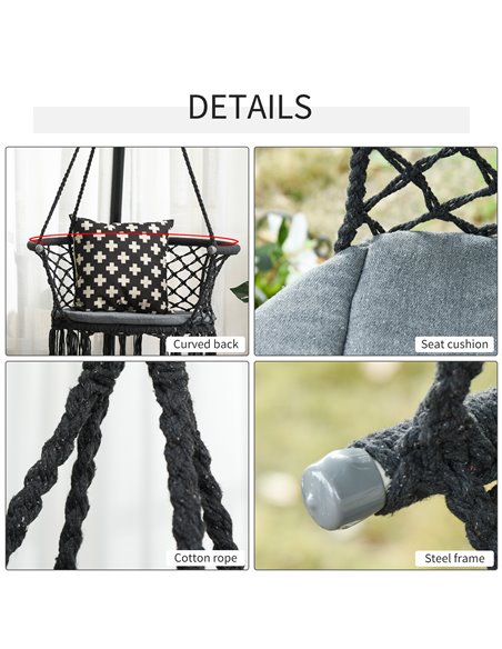 Outsunny Hanging Hammock Chair Cotton Rope Porch Swing with Metal Frame and Cushion, Large Macrame Seat for Patio, Bedroom, Livi - pic 12848 | FastDaddyshop