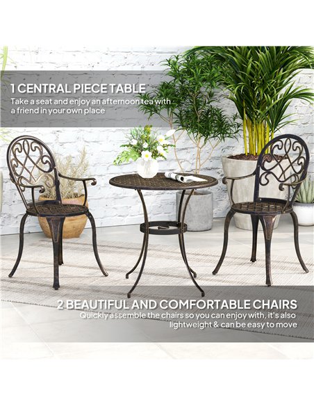 Outsunny Three-Piece Elegant Aluminium Garden Set - Bronze Tone - pic 128481 | FastDaddyshop