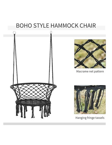Outsunny Hanging Hammock Chair Cotton Rope Porch Swing with Metal Frame and Cushion, Large Macrame Seat for Patio, Bedroom, Livi