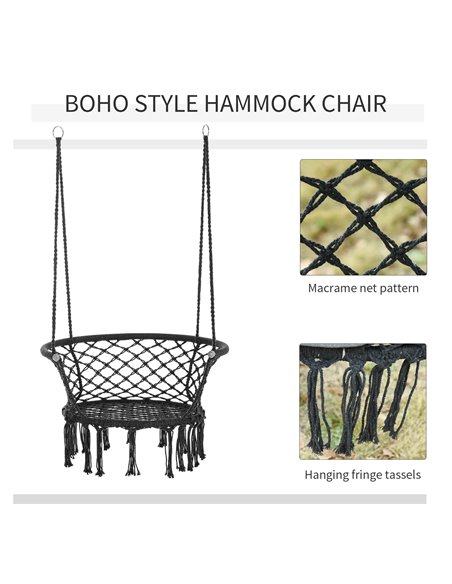 Outsunny Hanging Hammock Chair Cotton Rope Porch Swing with Metal Frame and Cushion, Large Macrame Seat for Patio, Bedroom, Livi - pic 12849 | FastDaddyshop