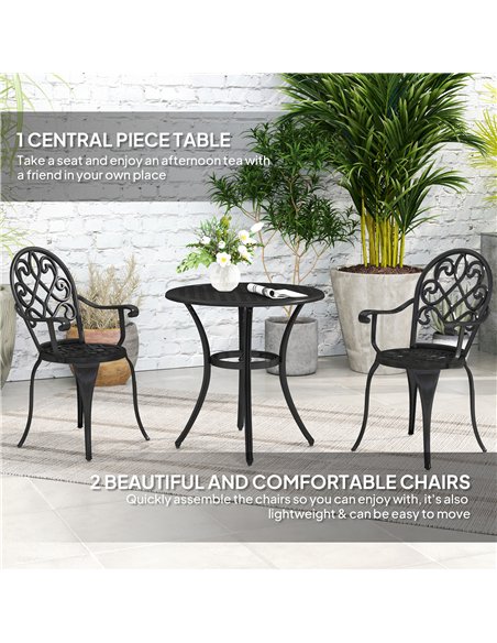 Outsunny Three-Piece Elegant Aluminium Garden Set - Black - pic 128490 | FastDaddyshop