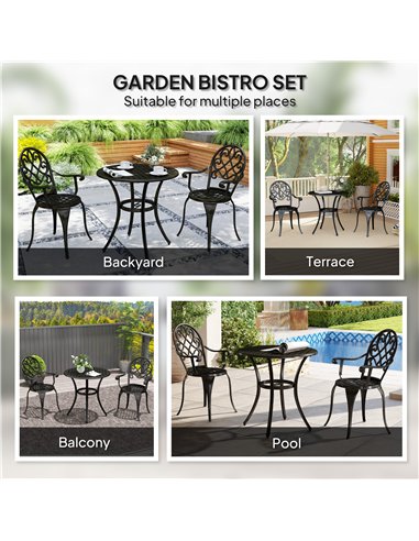 Outsunny Three-Piece Elegant Aluminium Garden Set - Black
