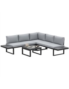 Outsunny 4 Pieces Patio Garden Set with 5-Level Recline Corner Sofa, Outdoor Garden Lounge Sectional Conversation Sofa Set with 