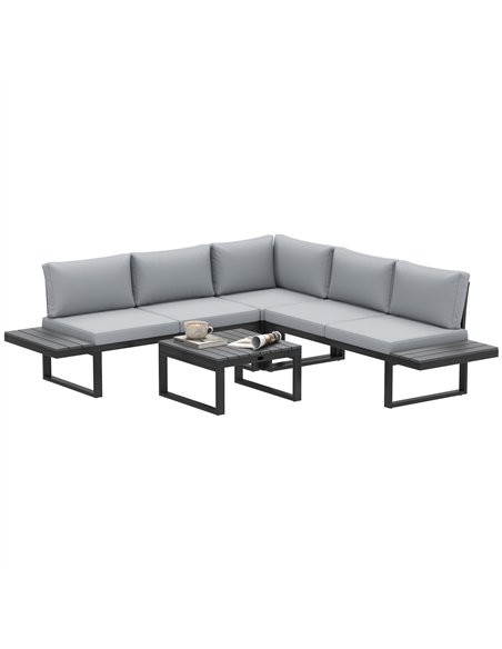 Outsunny 4 Pieces Patio Garden Set with 5-Level Recline Corner Sofa, Outdoor Garden Lounge Sectional Conversation Sofa Set with  - pic 128496 | FastDaddyshop