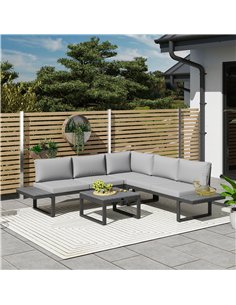 Outsunny 4 Pieces Patio Garden Set with 5-Level Recline Corner Sofa, Outdoor Garden Lounge Sectional Conversation Sofa Set with  2