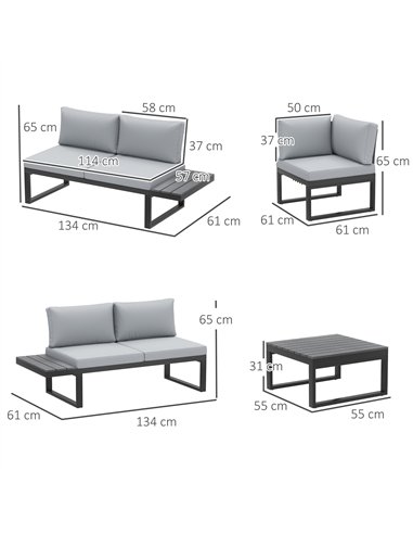 Outsunny 4 Pieces Patio Garden Set with 5-Level Recline Corner Sofa, Outdoor Garden Lounge Sectional Conversation Sofa Set with 