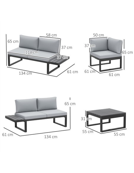 Outsunny 4 Pieces Patio Garden Set with 5-Level Recline Corner Sofa, Outdoor Garden Lounge Sectional Conversation Sofa Set with  - pic 128498 | FastDaddyshop