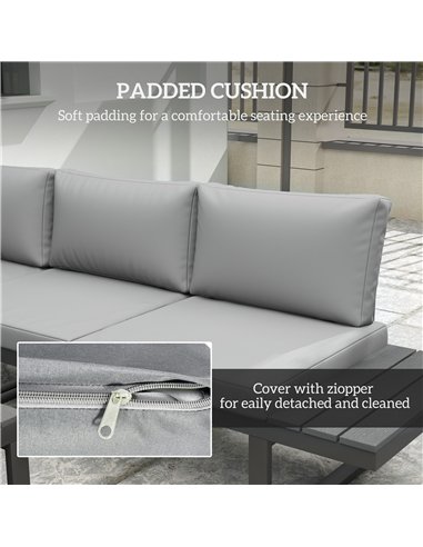 Outsunny 4 Pieces Patio Garden Set with 5-Level Recline Corner Sofa, Outdoor Garden Lounge Sectional Conversation Sofa Set with 