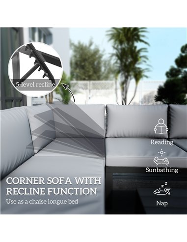 Outsunny 4 Pieces Patio Garden Set with 5-Level Recline Corner Sofa, Outdoor Garden Lounge Sectional Conversation Sofa Set with 