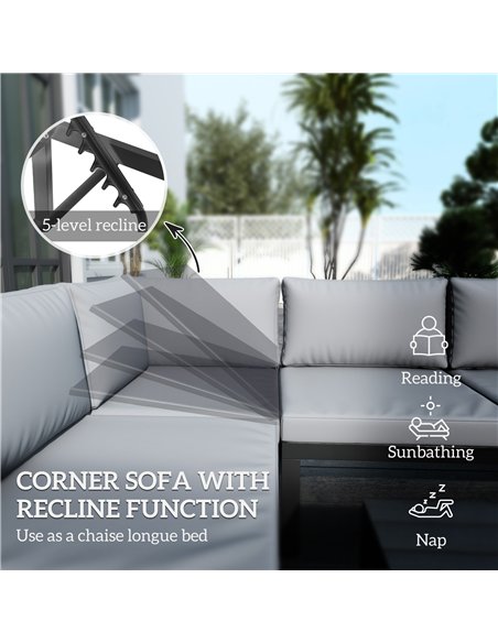 Outsunny 4 Pieces Patio Garden Set with 5-Level Recline Corner Sofa, Outdoor Garden Lounge Sectional Conversation Sofa Set with  - pic 128501 | FastDaddyshop