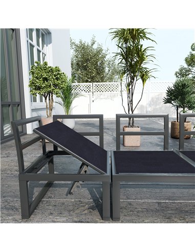 Outsunny 4 Pieces Patio Garden Set with 5-Level Recline Corner Sofa, Outdoor Garden Lounge Sectional Conversation Sofa Set with 