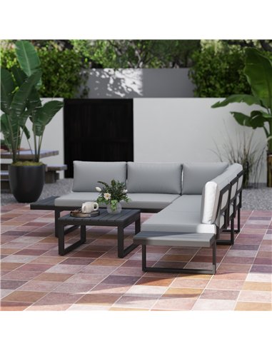 Outsunny 4 Pieces Patio Garden Set with 5-Level Recline Corner Sofa, Outdoor Garden Lounge Sectional Conversation Sofa Set with 