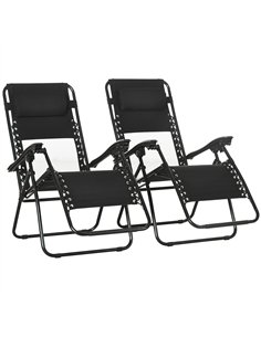 Outsunny Garden Recliner Chairs Set of 2, Outdoor Foldable Zero Gravity Chairs Set w/ Footstool and Detachable Headrest, Black