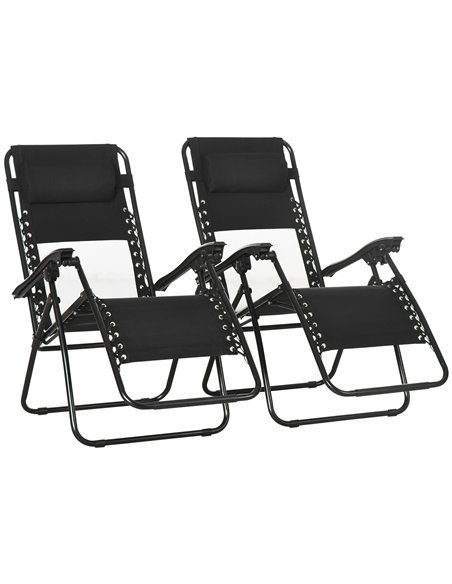 Outsunny Garden Recliner Chairs Set of 2, Outdoor Foldable Zero Gravity Chairs Set w/ Footstool and Detachable Headrest, Black - pic 128532 | FastDaddyshop