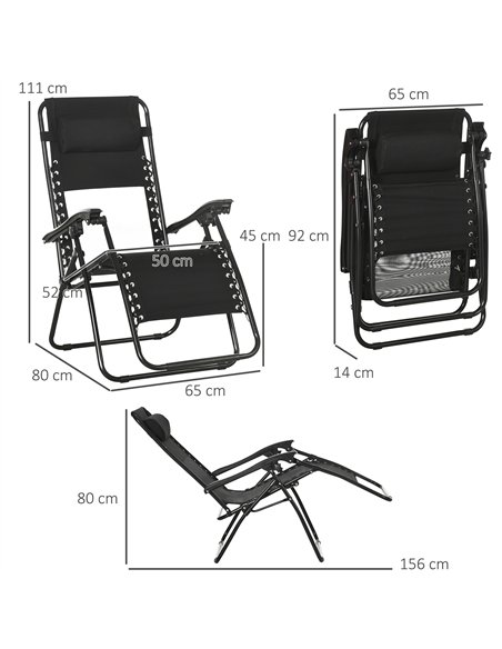 Outsunny Garden Recliner Chairs Set of 2, Outdoor Foldable Zero Gravity Chairs Set w/ Footstool and Detachable Headrest, Black - pic 128534 | FastDaddyshop