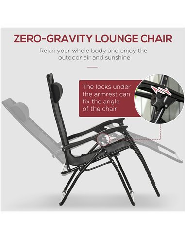 Outsunny Garden Recliner Chairs Set of 2, Outdoor Foldable Zero Gravity Chairs Set w/ Footstool and Detachable Headrest, Black