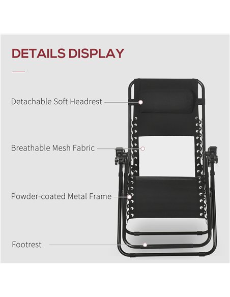 Outsunny Garden Recliner Chairs Set of 2, Outdoor Foldable Zero Gravity Chairs Set w/ Footstool and Detachable Headrest, Black - pic 128537 | FastDaddyshop
