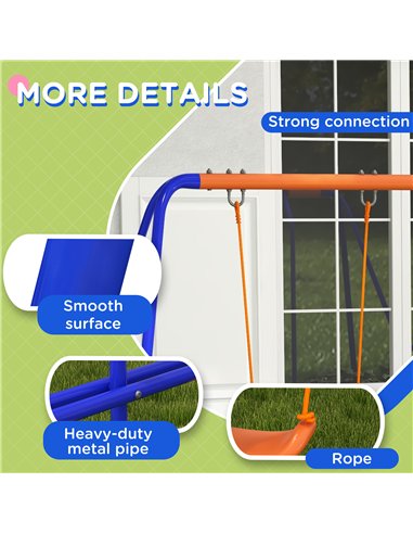 Outsunny Four-In-One Metal Garden Swing Set, with Double Swings, Glider, Slider, Ladder - Orange and Blue