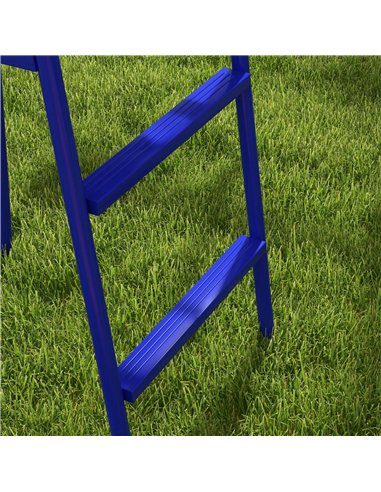 Outsunny Four-In-One Metal Garden Swing Set, with Double Swings, Glider, Slider, Ladder - Orange and Blue
