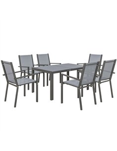 Outsunny Seven-Piece Garden Dining Set, with Plastic Wood-Top Table - Grey