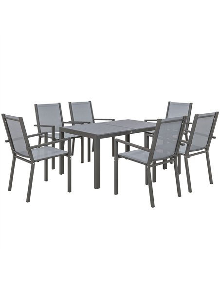 Outsunny Seven-Piece Garden Dining Set, with Plastic Wood-Top Table - Grey - pic 128550 | FastDaddyshop