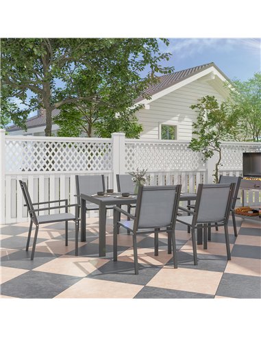 Outsunny Seven-Piece Garden Dining Set, with Plastic Wood-Top Table - Grey