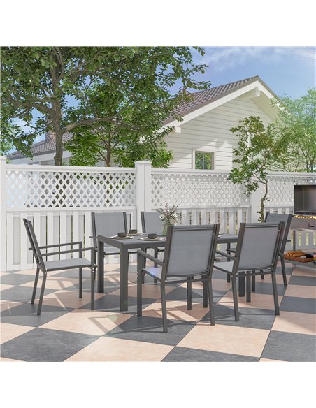 Outsunny Seven-Piece Garden Dining Set, with Plastic Wood-Top Table - Grey - pic 128551 | FastDaddyshop