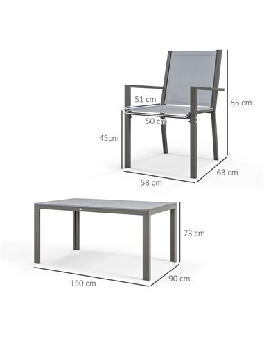 Outsunny Seven-Piece Garden Dining Set, with Plastic Wood-Top Table - Grey