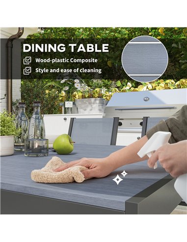 Outsunny Seven-Piece Garden Dining Set, with Plastic Wood-Top Table - Grey