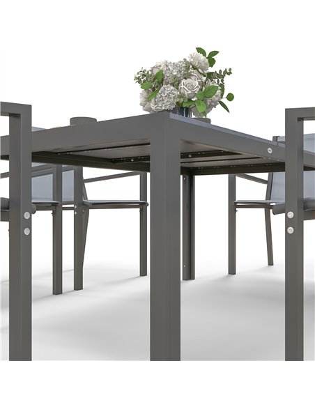 Outsunny Seven-Piece Garden Dining Set, with Plastic Wood-Top Table - Grey - pic 128556 | FastDaddyshop