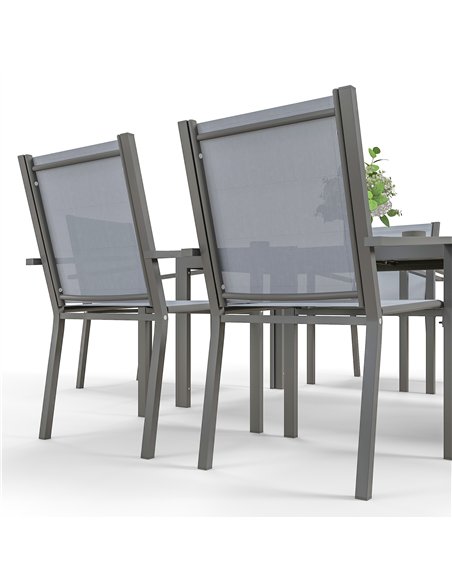 Outsunny Seven-Piece Garden Dining Set, with Plastic Wood-Top Table - Grey - pic 128557 | FastDaddyshop