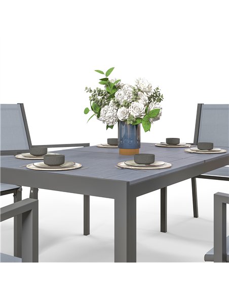 Outsunny Seven-Piece Garden Dining Set, with Plastic Wood-Top Table - Grey - pic 128558 | FastDaddyshop