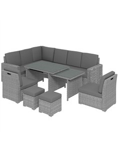 Outsunny Seven-Piece Rattan Garden Sofa Set, with Expanding Table - Light Grey